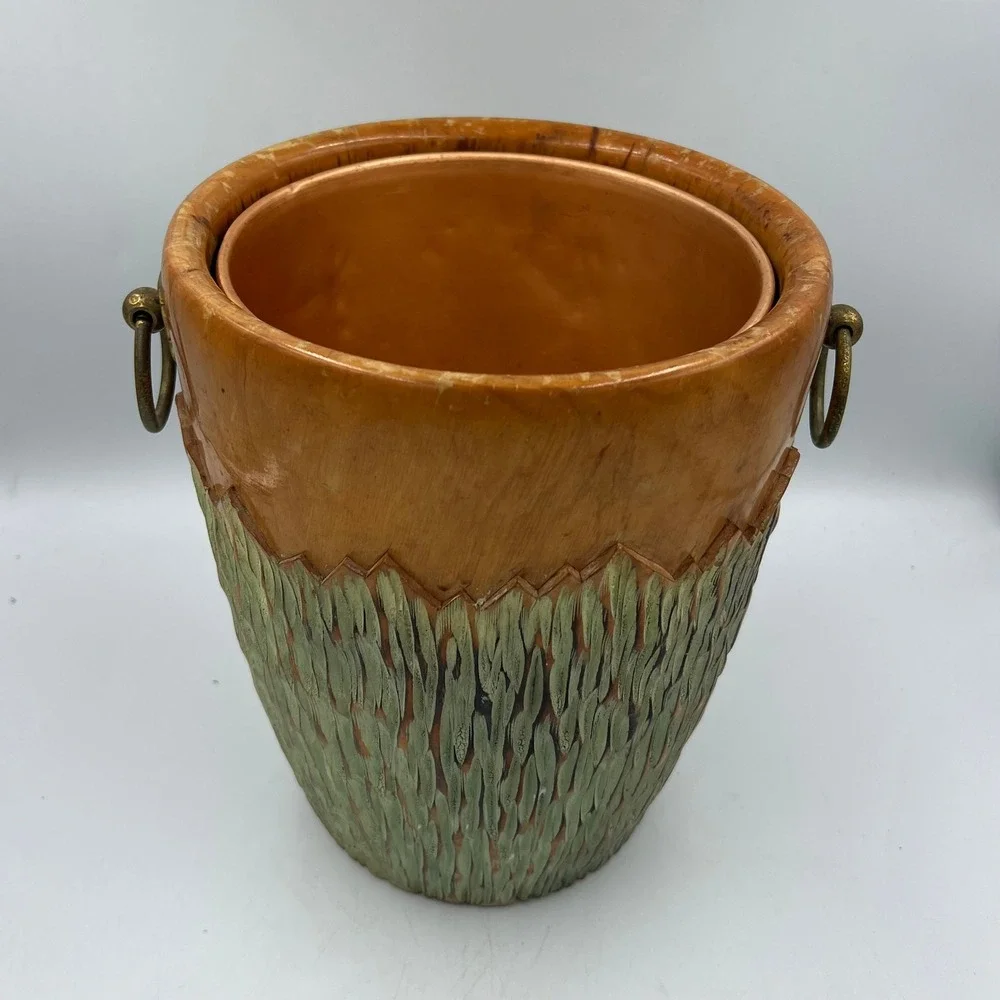 Vintage Carved Wood Wine Champagne Cooler Aldo Tura Style Metal Liner MCM‎